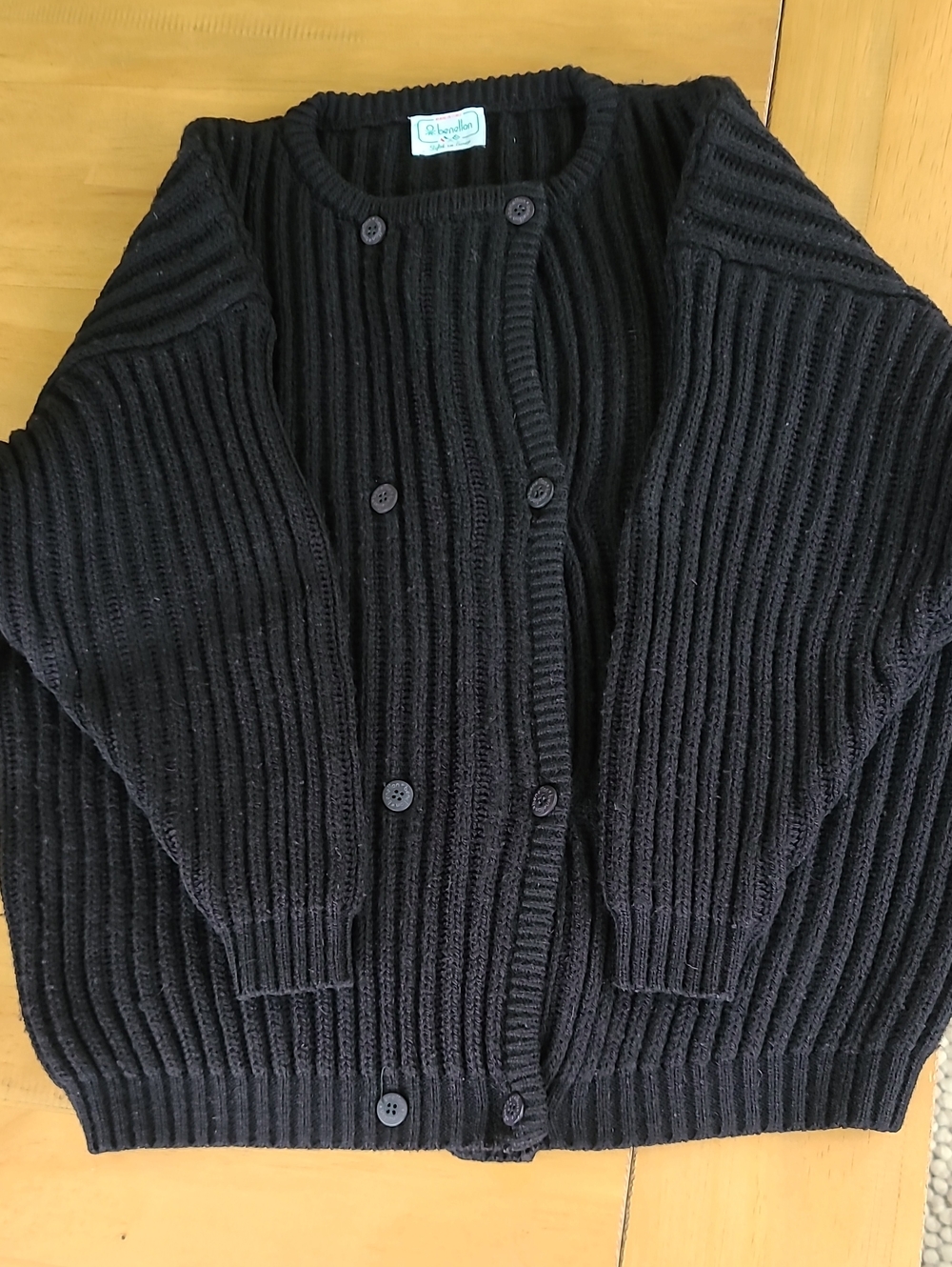 Vintage Benetton Black Ribbed Double Breast Button-Up Cardigan